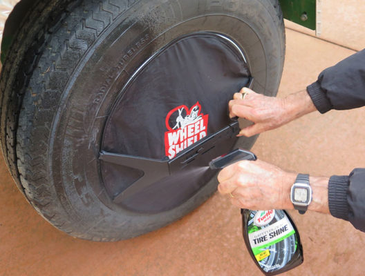 Wheel Shield protects wheel rim from spray.